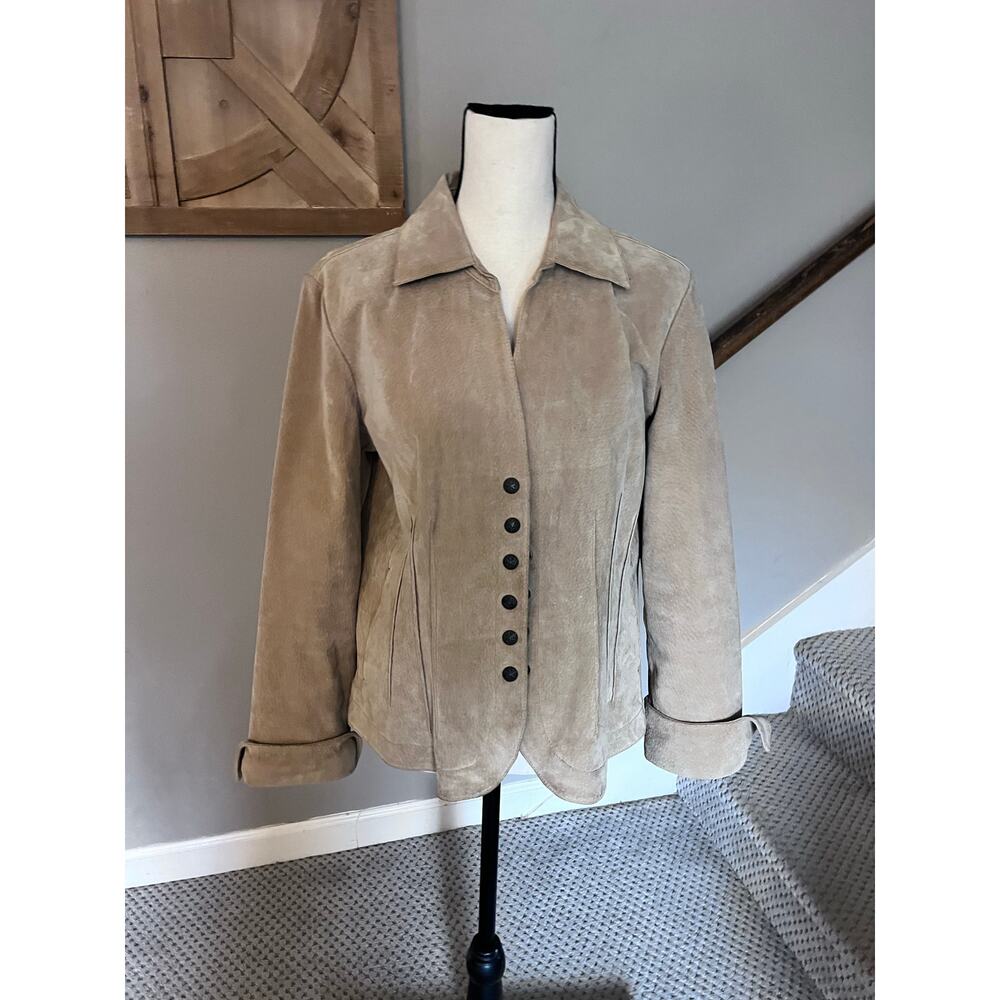 A.M.I. Tan Suede Women's Moto Jacket Size L